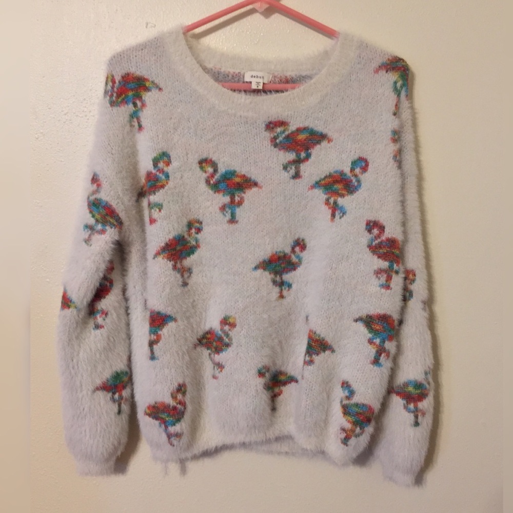 Debut fuzzy flamingo sweater